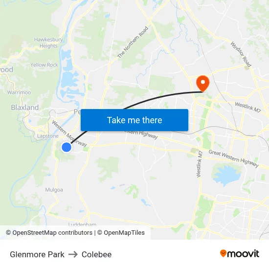 Glenmore Park to Colebee map