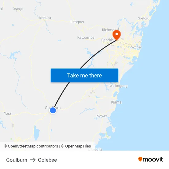 Goulburn to Colebee map