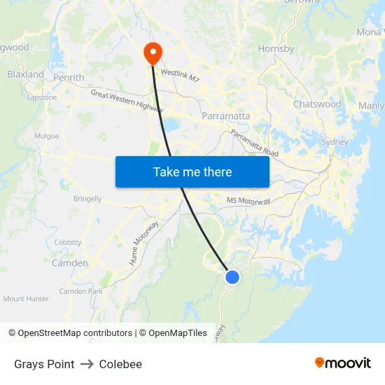Grays Point to Colebee map