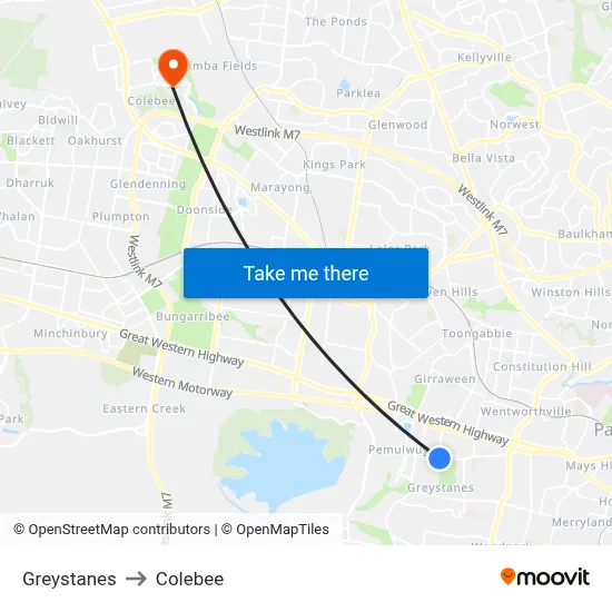 Greystanes to Colebee map