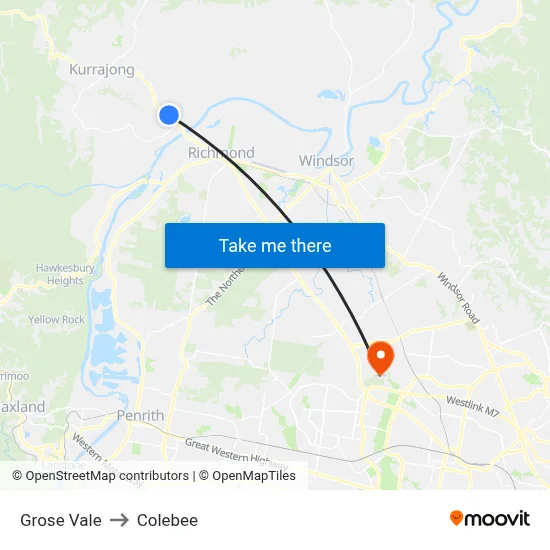 Grose Vale to Colebee map