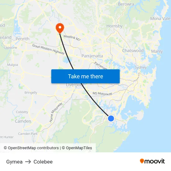 Gymea to Colebee map