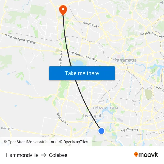 Hammondville to Colebee map