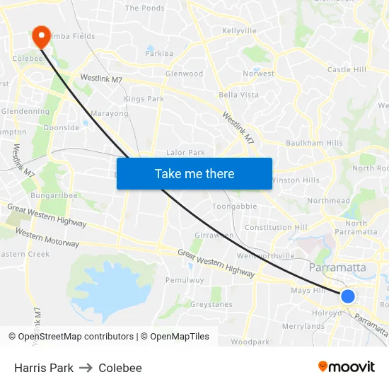 Harris Park to Colebee map