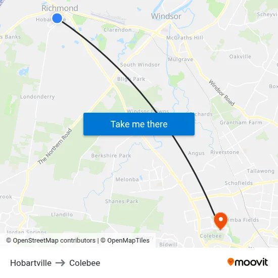Hobartville to Colebee map