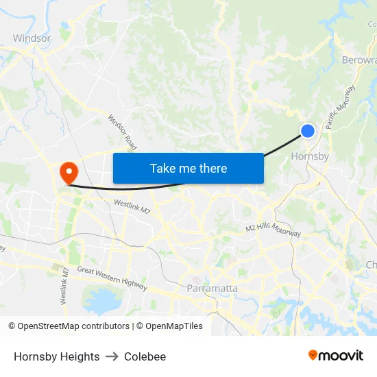 Hornsby Heights to Colebee map