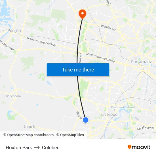 Hoxton Park to Colebee map