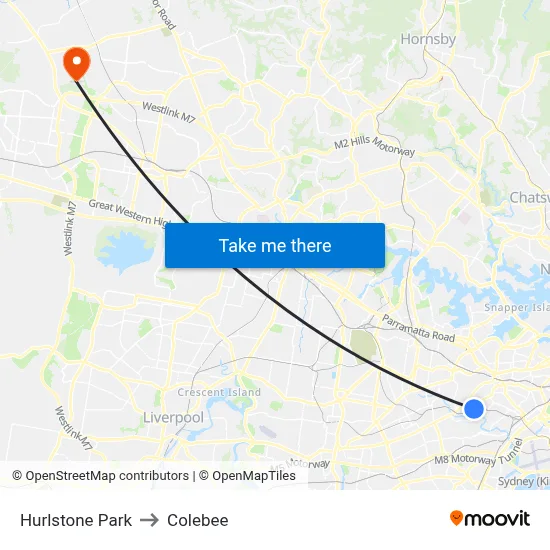 Hurlstone Park to Colebee map