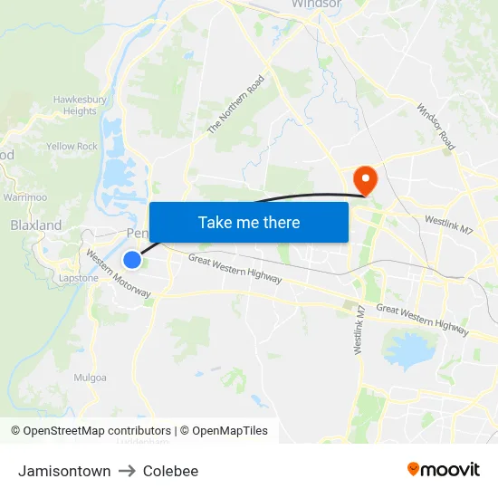 Jamisontown to Colebee map