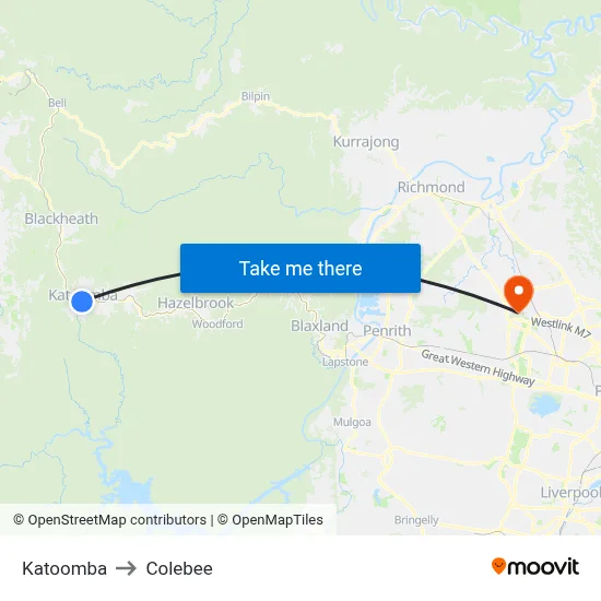 Katoomba to Colebee map