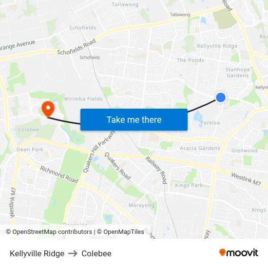 Kellyville Ridge to Colebee map