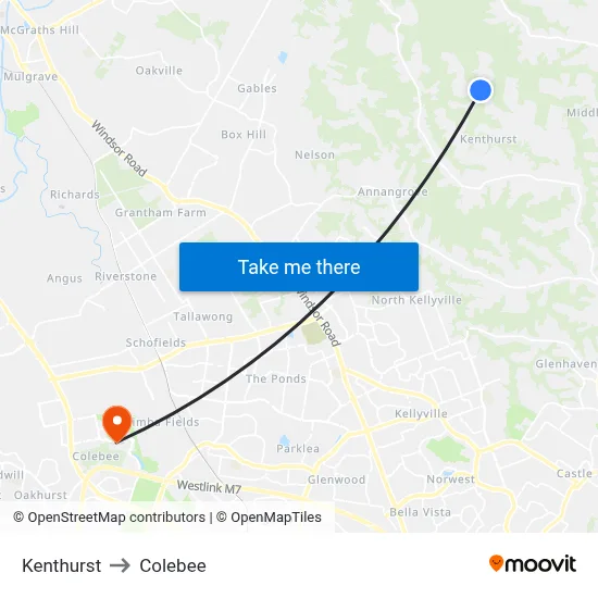 Kenthurst to Colebee map