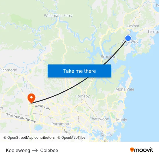 Koolewong to Colebee map