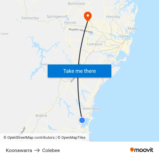 Koonawarra to Colebee map