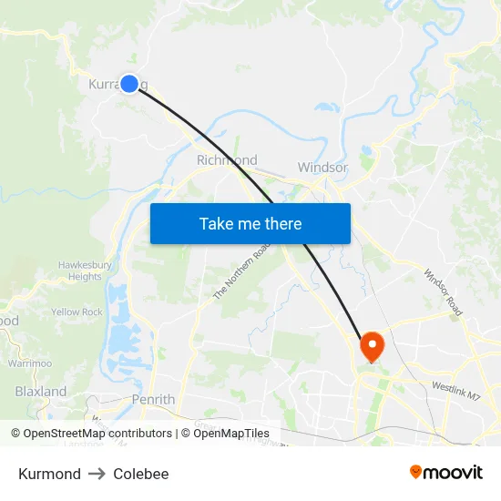 Kurmond to Colebee map