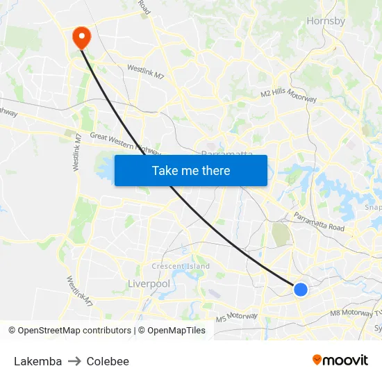 Lakemba to Colebee map