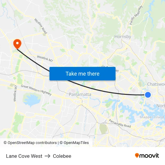 Lane Cove West to Colebee map