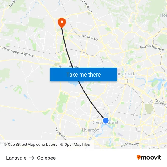 Lansvale to Colebee map