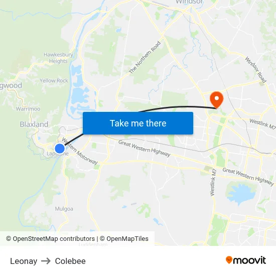 Leonay to Colebee map
