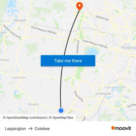 Leppington to Colebee map