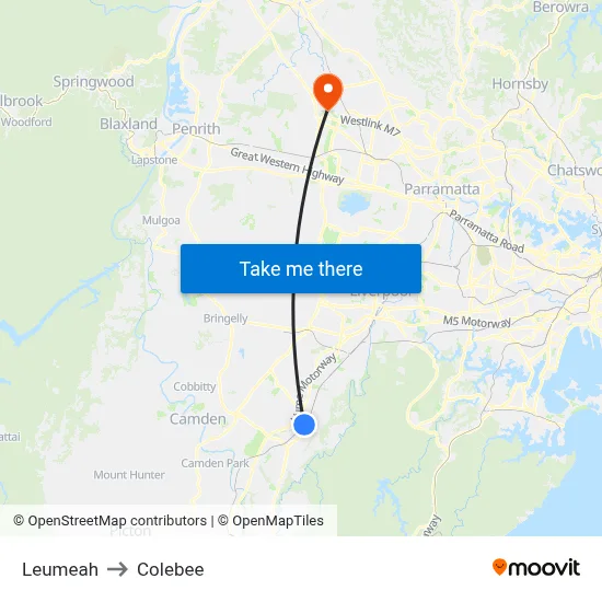 Leumeah to Colebee map