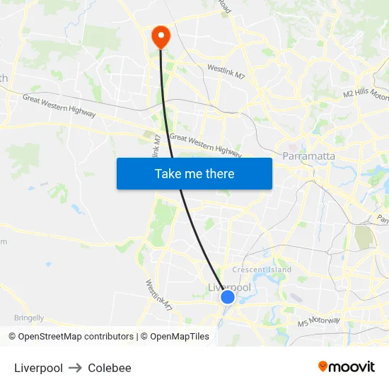 Liverpool to Colebee map