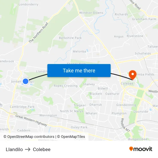 Llandilo to Colebee map