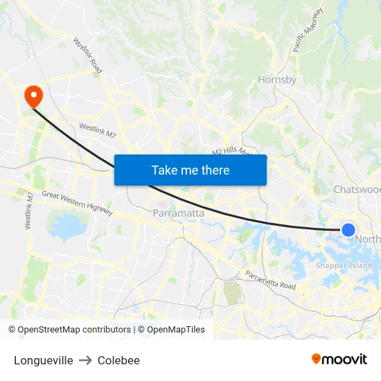 Longueville to Colebee map