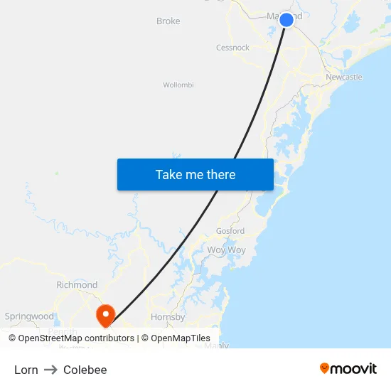 Lorn to Colebee map