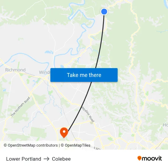Lower Portland to Colebee map