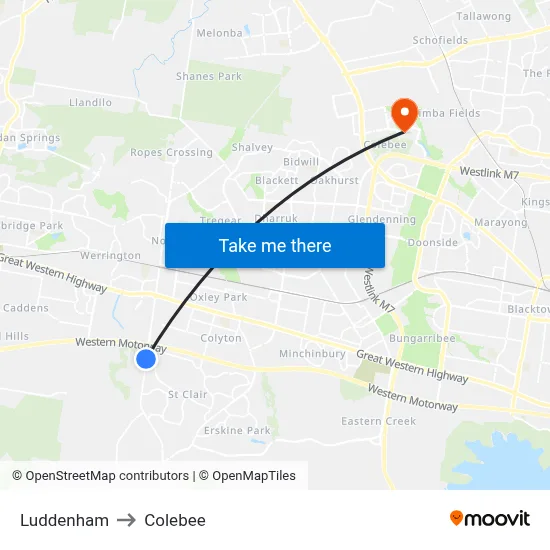 Luddenham to Colebee map