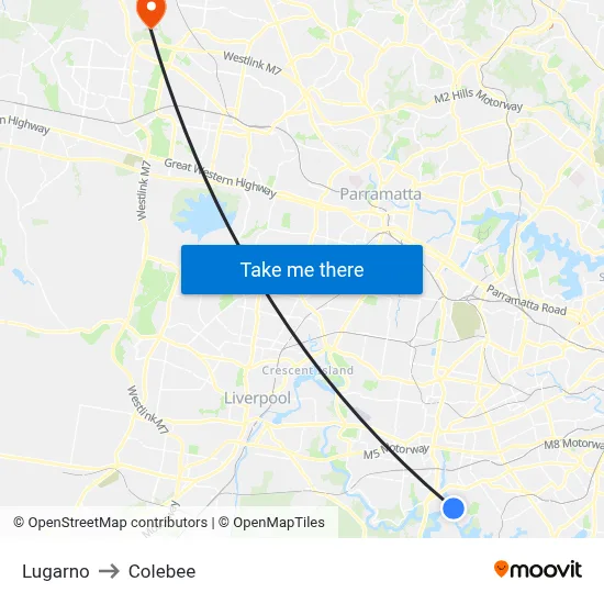 Lugarno to Colebee map