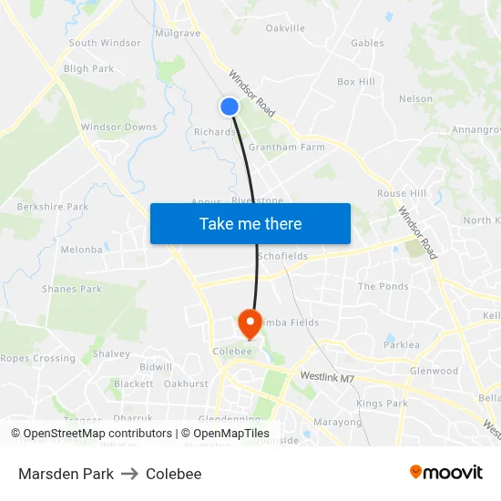 Marsden Park to Colebee map