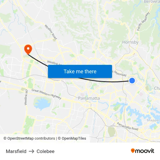 Marsfield to Colebee map