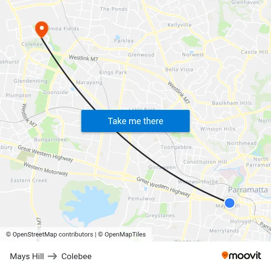 Mays Hill to Colebee map