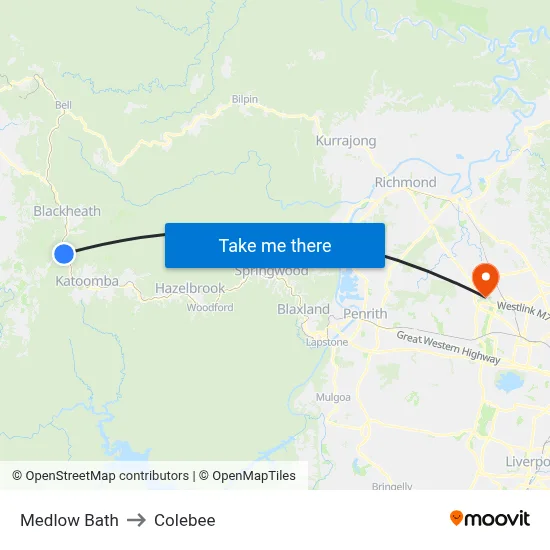 Medlow Bath to Colebee map