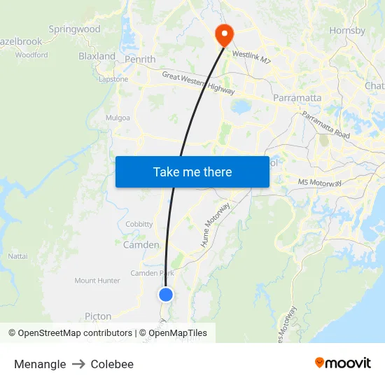 Menangle to Colebee map