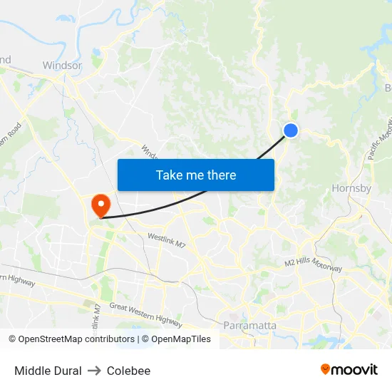 Middle Dural to Colebee map