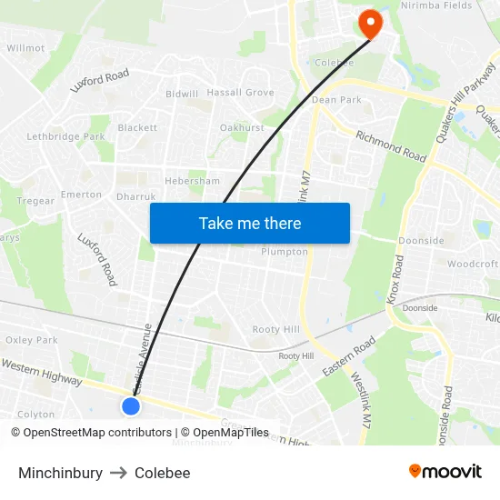 Minchinbury to Colebee map