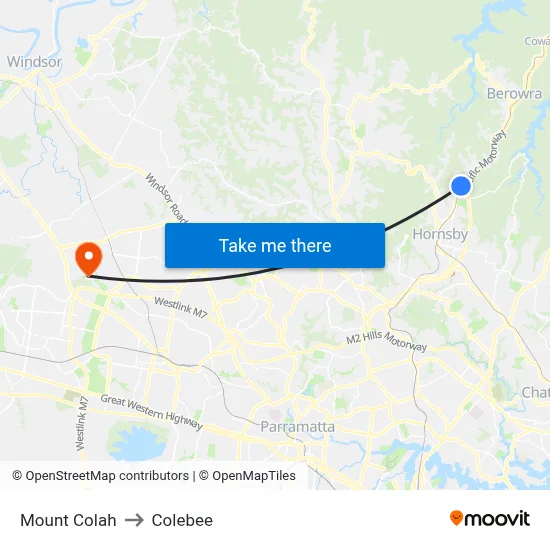 Mount Colah to Colebee map
