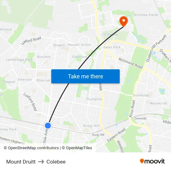 Mount Druitt to Colebee map