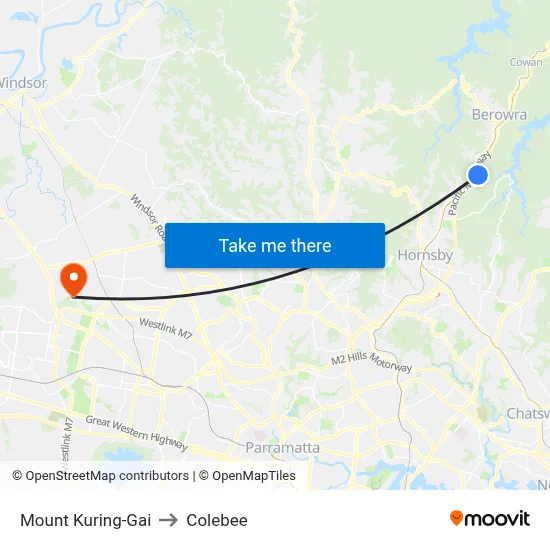 Mount Kuring-Gai to Colebee map