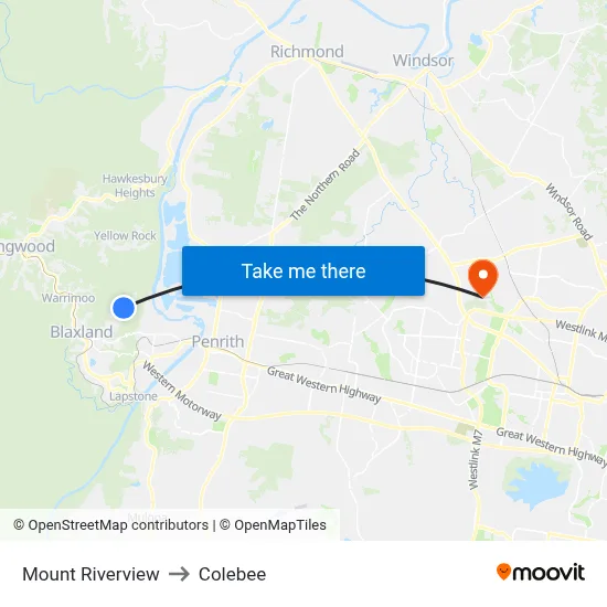Mount Riverview to Colebee map
