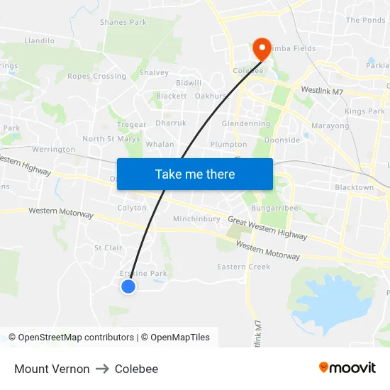 Mount Vernon to Colebee map