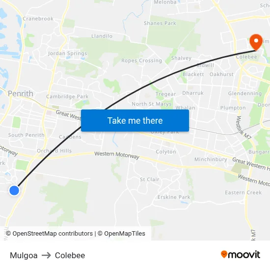Mulgoa to Colebee map