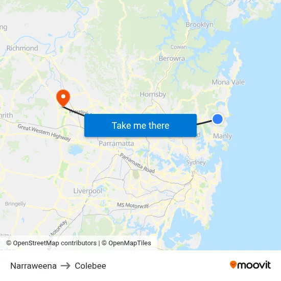 Narraweena to Colebee map