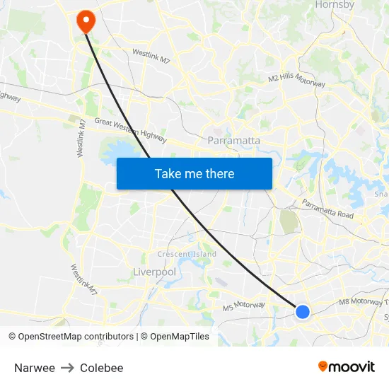 Narwee to Colebee map