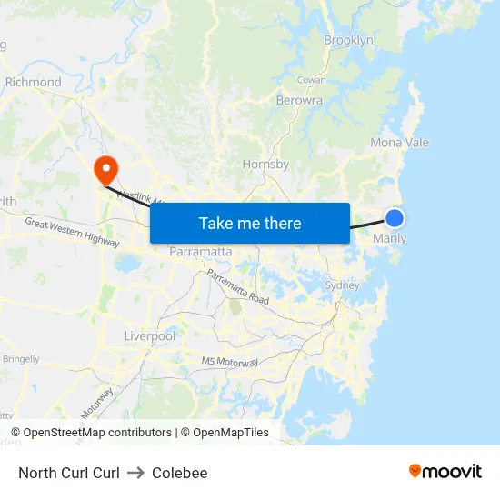North Curl Curl to Colebee map