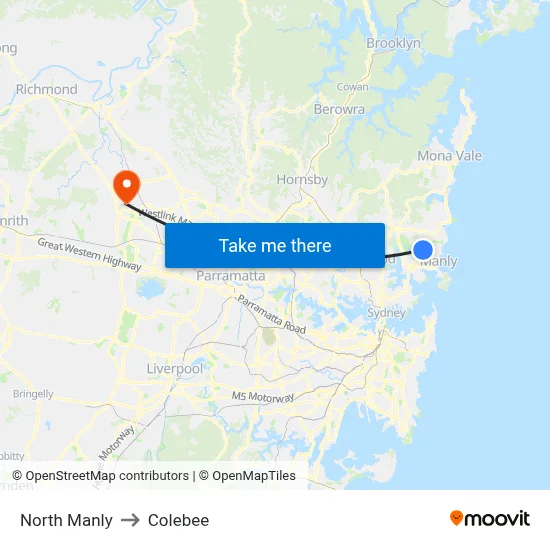 North Manly to Colebee map