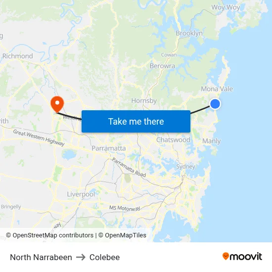 North Narrabeen to Colebee map